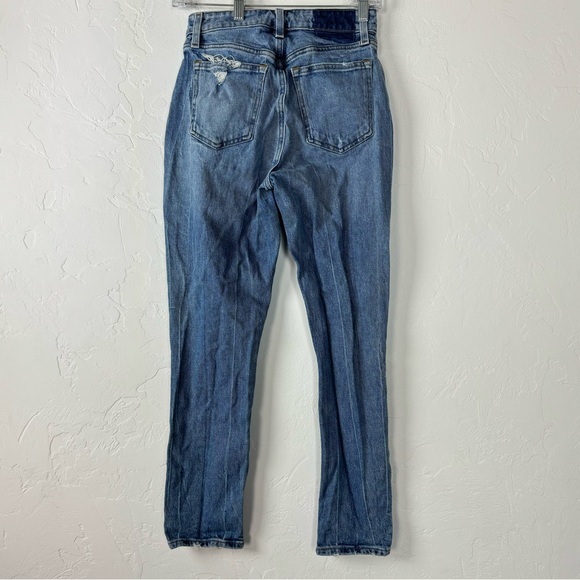 Abercrombie & Fitch Jeans Denim High Rise Mom Medium Wash Blue Solid Cotton Knit - Picture 2 of 9